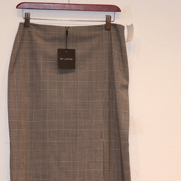 St. John Women's Size 6 Small Black Skirt Houndstooth Slit Wool Mini NWT $520 - Picture 1 of 14